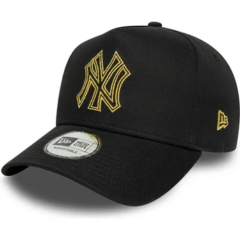Cappello curvo nero snapback dorado E Frame Metallic Outline dei New York Yankees MLB di New Era