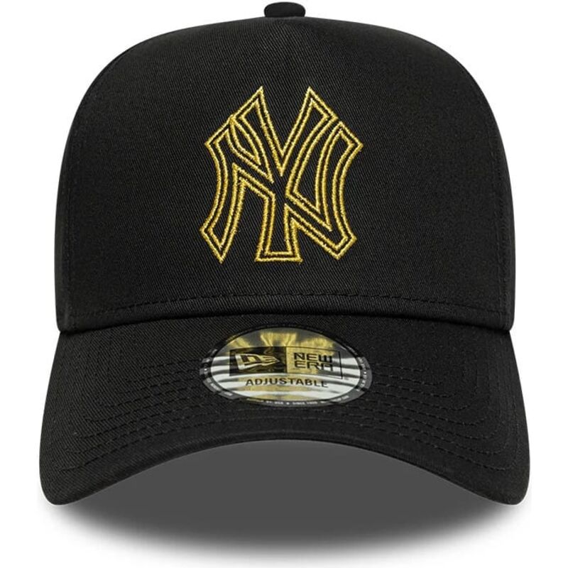 cappello-curvo-nero-snapback-dorado-e-frame-metallic-outline-dei-new-york-yankees-mlb-di-new-era