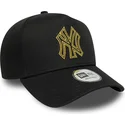 cappello-curvo-nero-snapback-dorado-e-frame-metallic-outline-dei-new-york-yankees-mlb-di-new-era