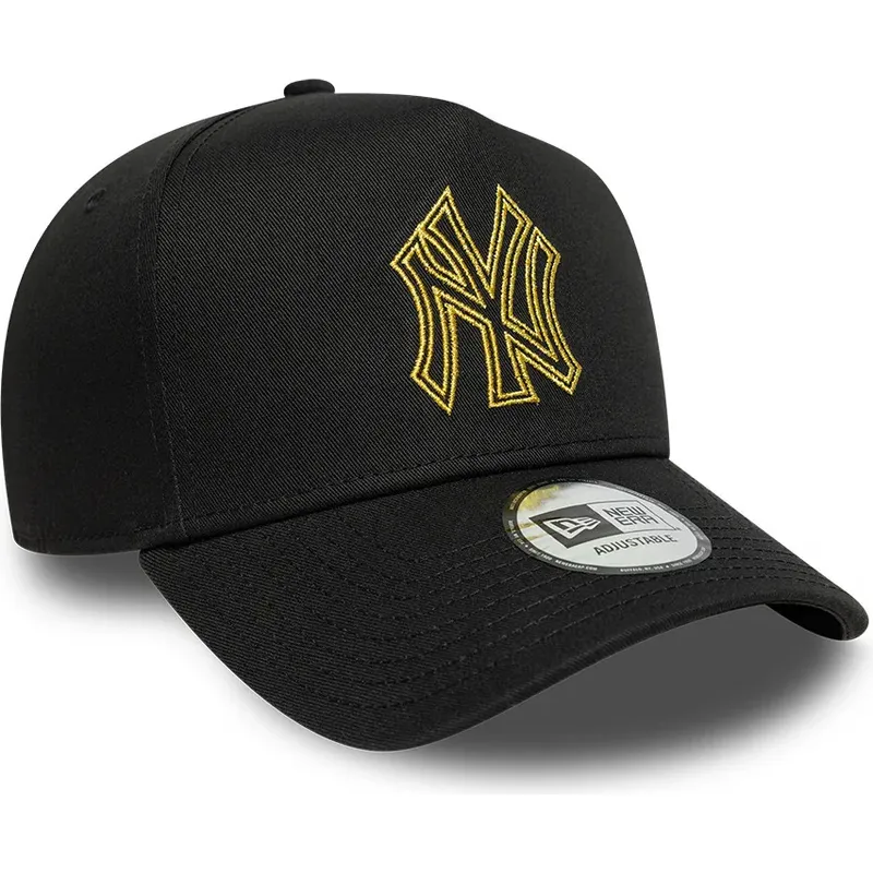 cappello-curvo-nero-snapback-dorado-e-frame-metallic-outline-dei-new-york-yankees-mlb-di-new-era