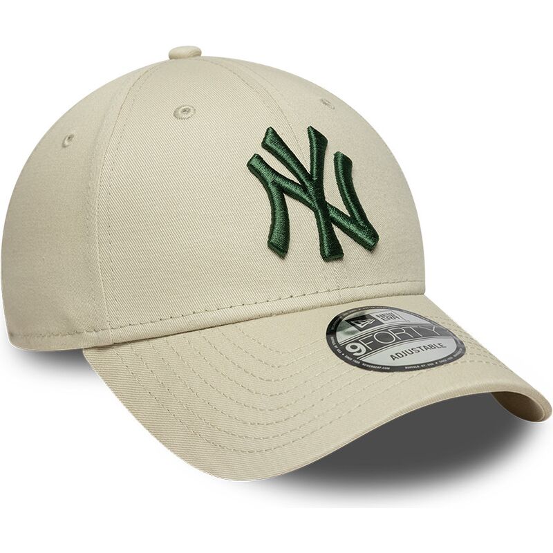 casquette-courbee-beige-ajustable-avec-logo-vert-fonce-9forty-league-essential-new-york-yankees-mlb-new-era