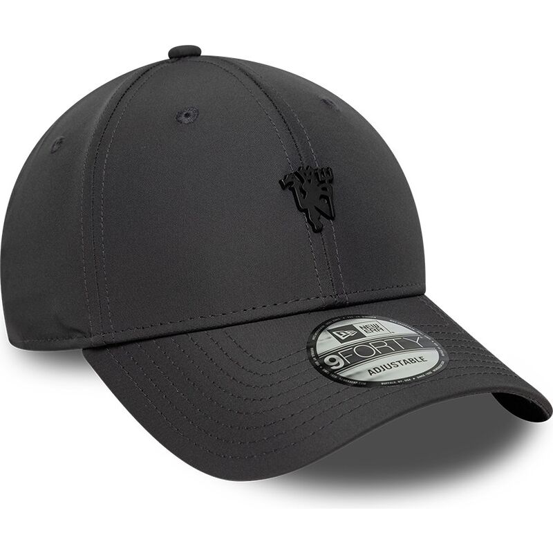 casquette-courbee-grise-fonce-ajustable-avec-logo-noir-9forty-metal-manchester-united-football-club-premier-league-new-era