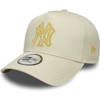Casquette courbée beige snapback avec logo doré E Frame Metallic Outline New York Yankees MLB New Era