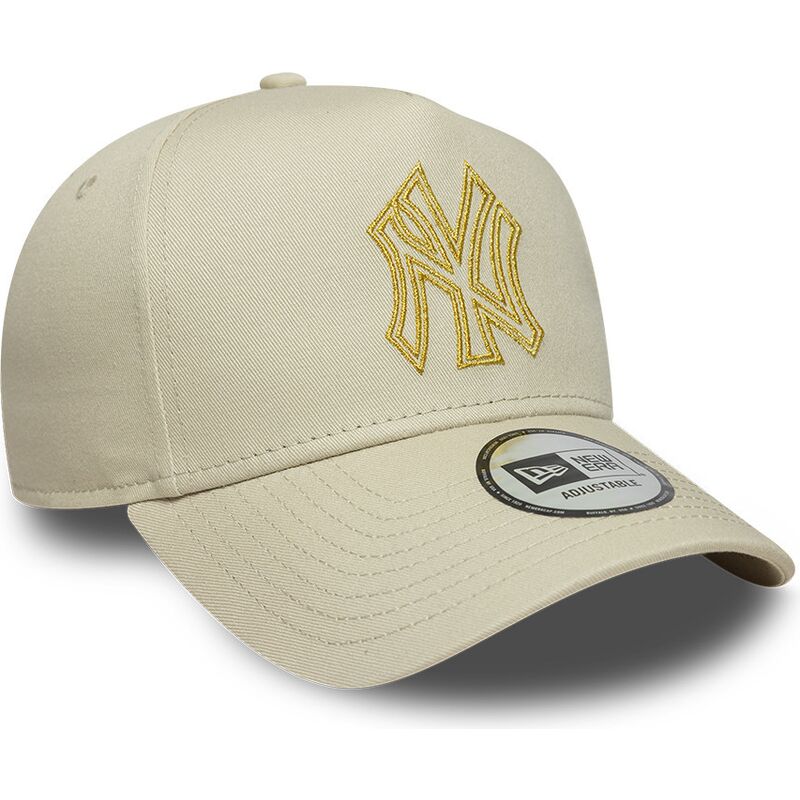 mutzen-gebogen-beige-snapback-dorado-e-frame-metallic-outline-der-new-york-yankees-mlb-von-new-era