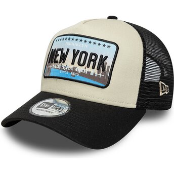 Casquette trucker noire et beige A Frame License Plate New York New Era
