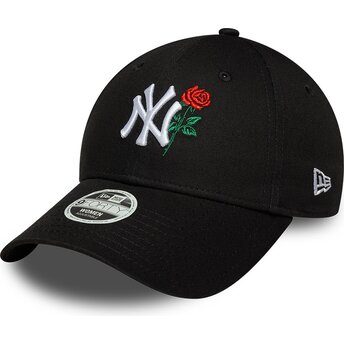 Cappello curvo nero cinghia regolabile 9FORTY Flower Icon dei New York Yankees MLB di New Era