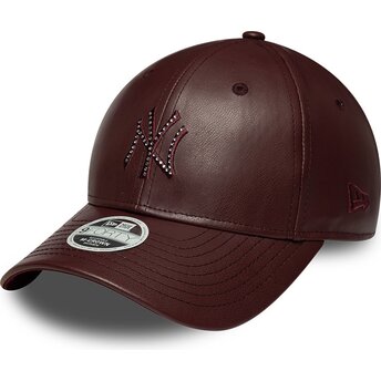 Casquette courbée marron snapback pour femme 9FORTY M-Crown PU Diamante New York Yankees MLB New Era