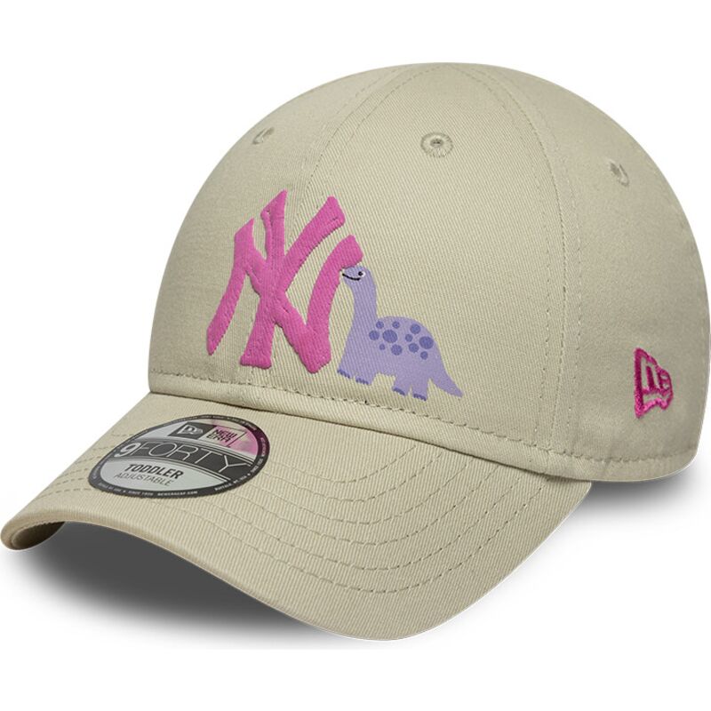 casquette-courbee-beige-ajustable-pour-enfant-avec-logo-rose-9forty-dino-icon-new-york-yankees-mlb-new-era