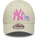 mutzen-gebogen-beige-verstellbares-band-fur-kinder-rosa-9forty-dino-icon-der-new-york-yankees-mlb-von-new-era