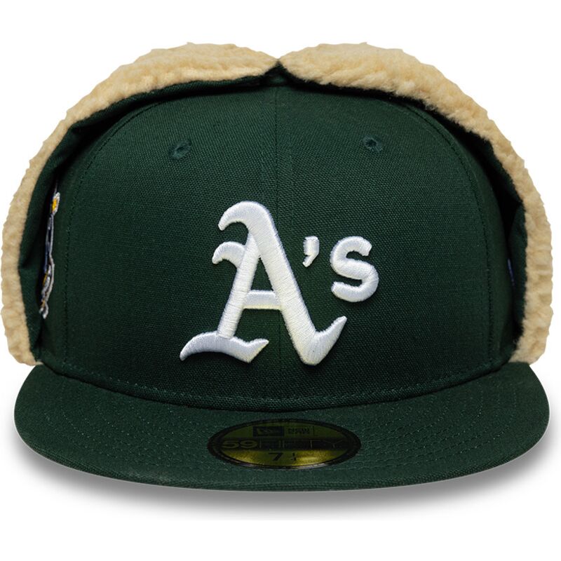 cappello-piatto-verde-aderente-59fifty-dogear-world-series-dei-oakland-athletics-mlb-di-new-era