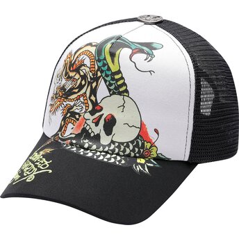 Cappello curvo nero snapback Snake And Skull di Ed Hardy