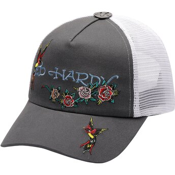 Mützen gebogen grau snapback Floral Swallow von Ed Hardy