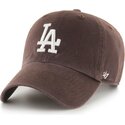 cappello-curvo-marrone-cinghia-regolabile-clean-up-no-loop-label-dei-los-angeles-dodgers-mlb-di-47-brand