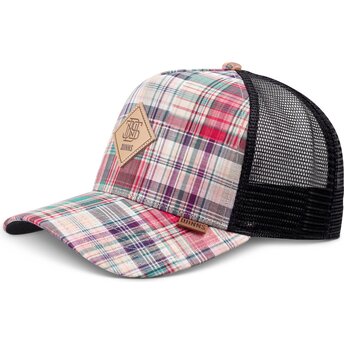 Cappello curvo multicolore snapback HFT Patch Check Red di Djinns