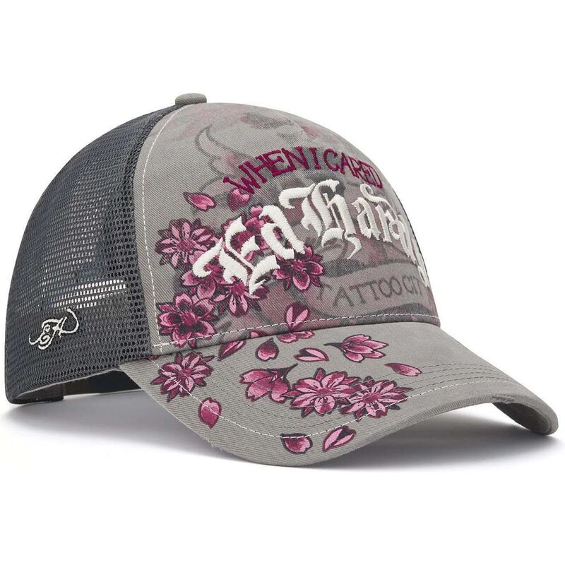 mutzen-gebogen-grau-snapback-floral-tattoo-city-vintage-wash-von-ed-hardy