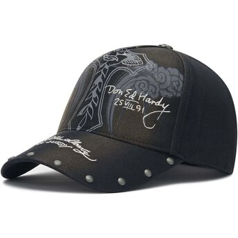 Mützen gebogen schwarz verstellbares band Storming Rose Washed von Ed Hardy