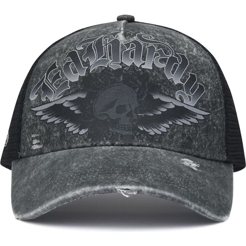 cappello-curvo-grigio-snapback-flaming-gothic-skull-washed-di-ed-hardy