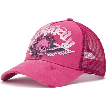 Casquette trucker rose Flaming Gothic Skull Washed Ed Hardy