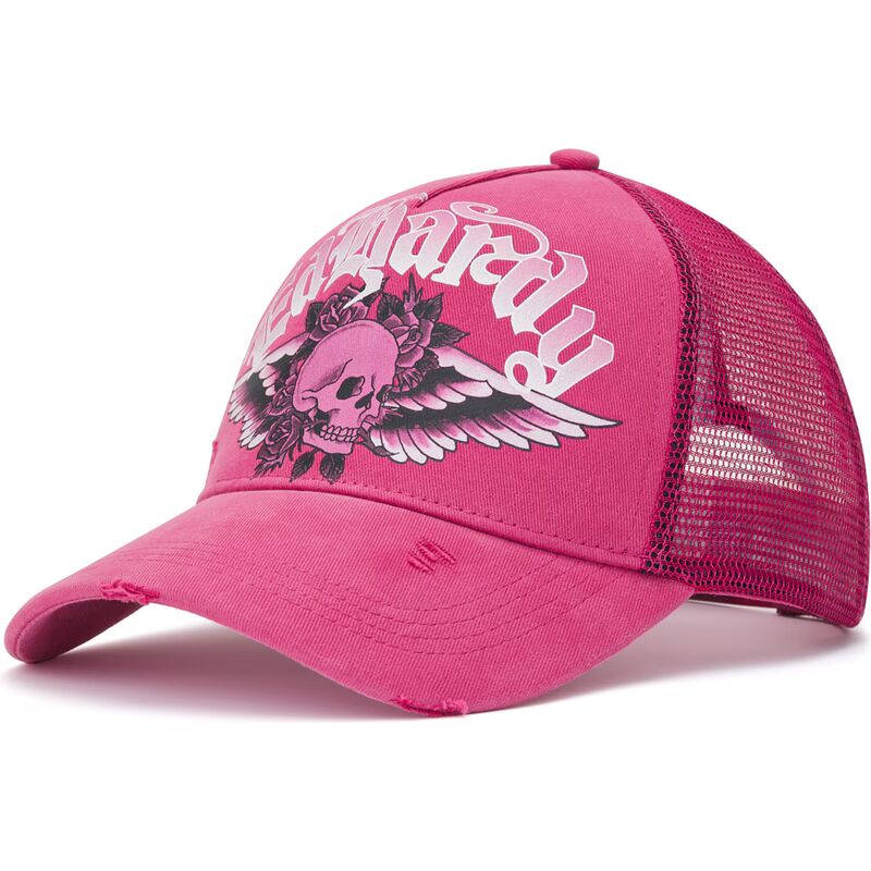 cappello-curvo-rosa-snapback-flaming-gothic-skull-washed-di-ed-hardy