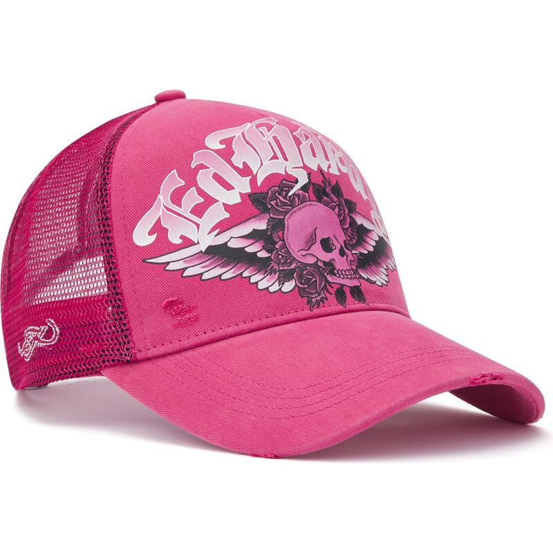 cappello-curvo-rosa-snapback-flaming-gothic-skull-washed-di-ed-hardy