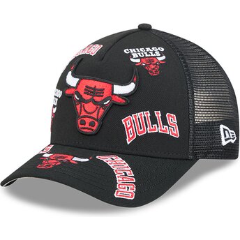 Cappello curvo nero snapback 9FORTY M-Crown A Frame All Over dei Chicago Bulls NBA di New Era