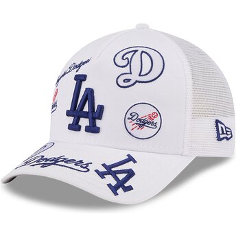 Cappello curvo bianco snapback 9FORTY M-Crown A Frame All Over dei Los Angeles Dodgers MLB di New Era