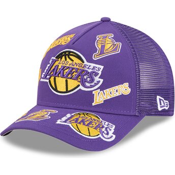 Mützen gebogen violett snapback 9FORTY M-Crown A Frame All Over der Los Angeles Lakers NBA von New Era