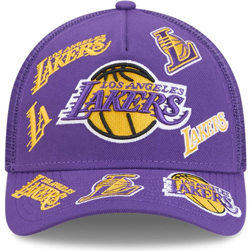 cappello-curvo-viola-snapback-9forty-m-crown-a-frame-all-over-dei-los-angeles-lakers-nba-di-new-era