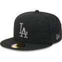casquette-plate-noire-ajustee-avec-logo-grise-59fifty-side-script-los-angeles-dodgers-mlb-new-era