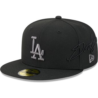 Mützen flach schwarz angepasst 59FIFTY Side Script der Los Angeles Dodgers MLB von New Era