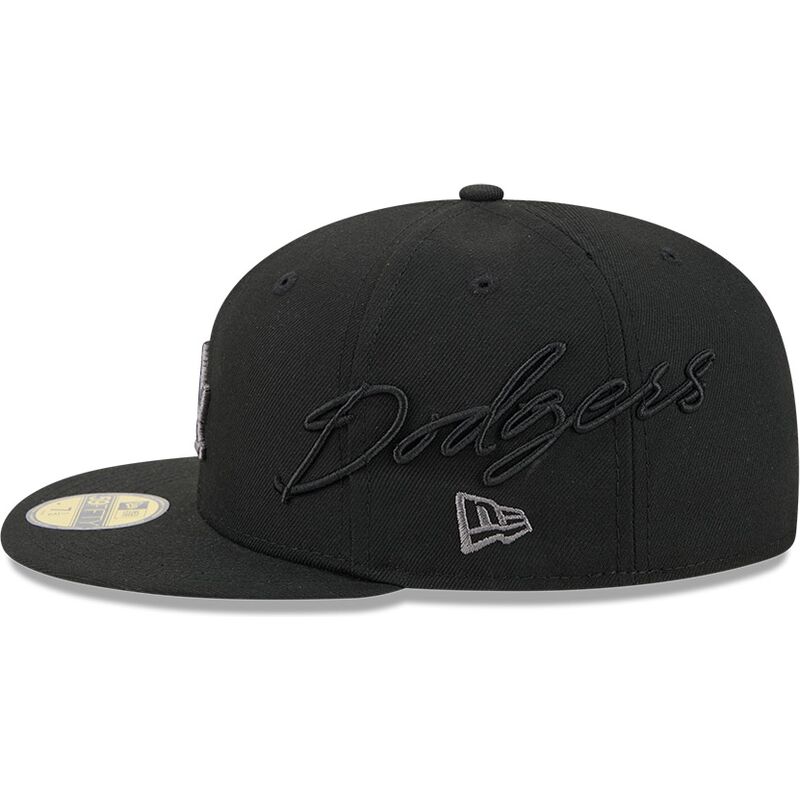 cappello-piatto-nero-aderente-59fifty-side-script-dei-los-angeles-dodgers-mlb-di-new-era