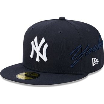 Casquette plate bleue marine ajustée 59FIFTY Side Script New York Yankees MLB New Era