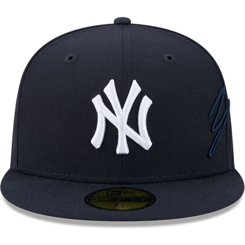 casquette-plate-bleue-marine-ajustee-59fifty-side-script-new-york-yankees-mlb-new-era