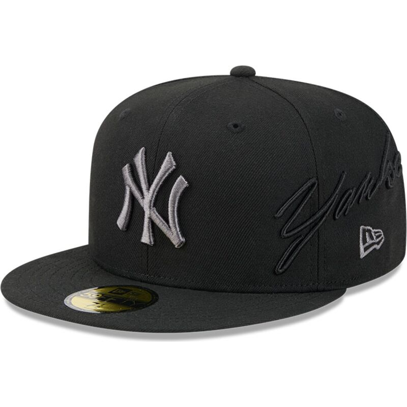cappello-piatto-nero-aderente-59fifty-side-script-dei-new-york-yankees-mlb-di-new-era