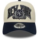 casquette-courbee-beige-et-bleue-marine-snapback-e-frame-wordmark-suede-new-york-yankees-mlb-new-era
