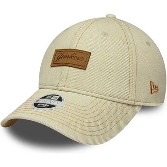 Casquette courbée beige ajustable avec logo marron 9TWENTY Denim New York Yankees MLB New Era