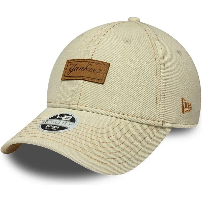 casquette-courbee-beige-ajustable-avec-logo-marron-9twenty-denim-new-york-yankees-mlb-new-era