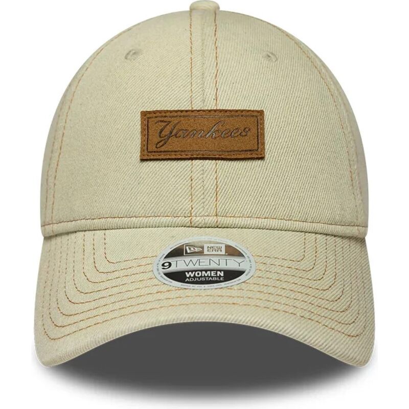 casquette-courbee-beige-ajustable-avec-logo-marron-9twenty-denim-new-york-yankees-mlb-new-era