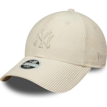 Casquette courbée beige ajustable pour femme avec logo beige 9FORTY Cord New York Yankees MLB New Era