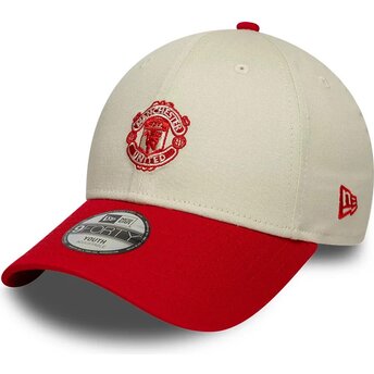 Casquette courbée beige et rouge ajustable pour enfant 9FORTY Contrast Manchester United Football Club Premier League New Era