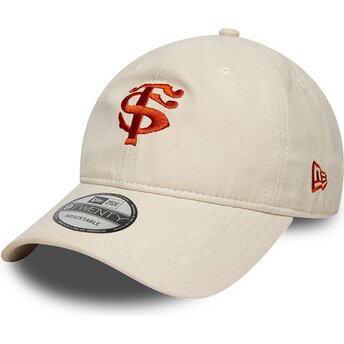 Cappello curvo beige cinghia regolabile 9TWENTY Faux Suede dei Stade Toulousain Top 14 di New Era