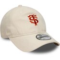 casquette-courbee-beige-ajustable-avec-logo-rouge-9twenty-faux-suede-stade-toulousain-top-14-new-era