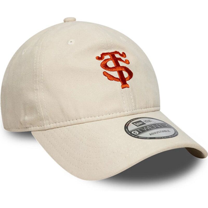 casquette-courbee-beige-ajustable-avec-logo-rouge-9twenty-faux-suede-stade-toulousain-top-14-new-era