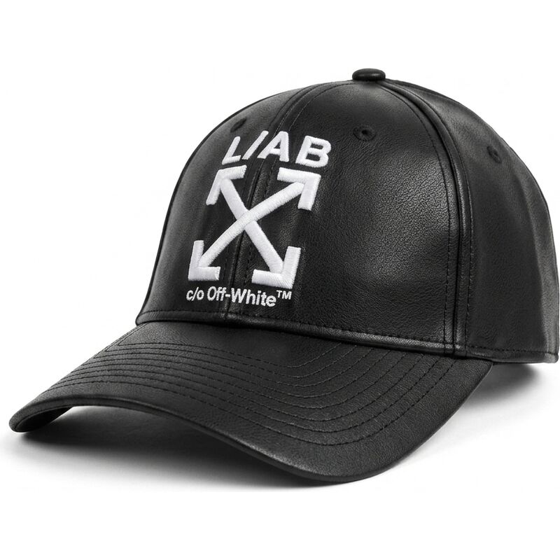 cappello-curvo-nero-cinghia-regolabile-clamp-arrows-pu-leather-di-l-ab-c-o-off-white cappello-curvo-nero-cinghia-regolabile-clamp-arrows-pu-leather-di-l-ab-c-o-off-white