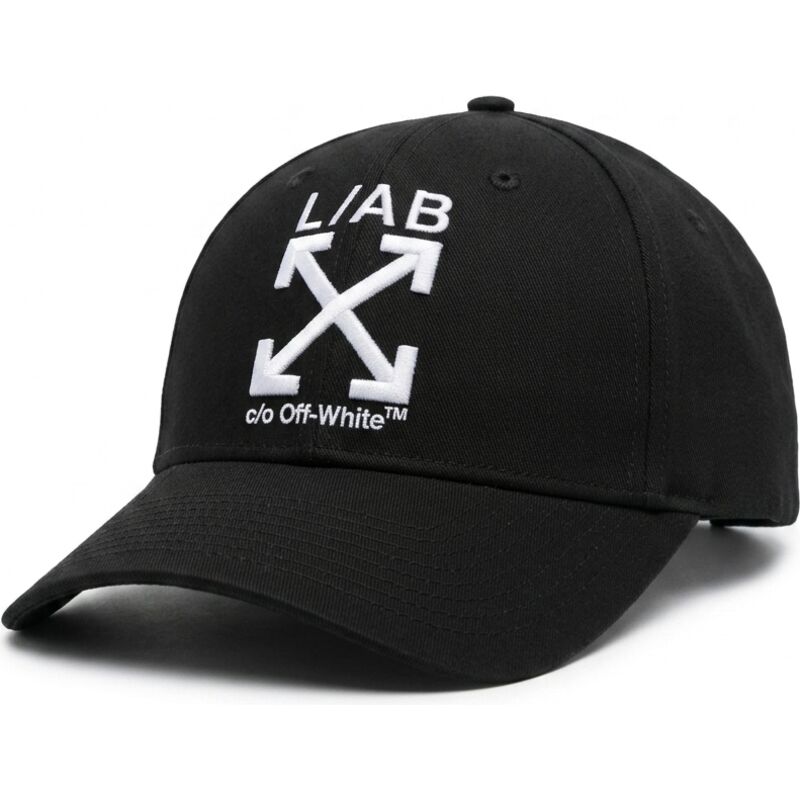 cappello-curvo-nero-cinghia-regolabile-clamp-arrows-twill-di-l-ab-c-o-off-white
