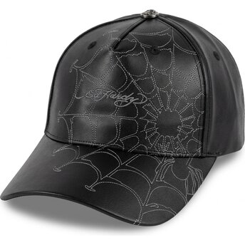 Casquette courbée noire ajustable Spiderweb PU Leather Ed Hardy