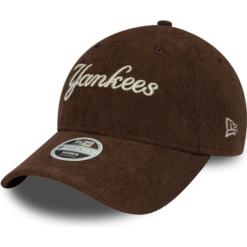 mutzen-gebogen-braun-verstellbares-band-9twenty-cord-script-der-new-york-yankees-mlb-von-new-era