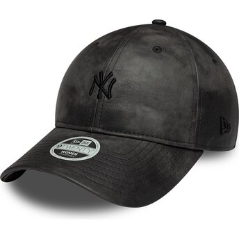 Cappello curvo nero cinghia regolabile 9TWENTY Washed PU dei New York Yankees MLB di New Era