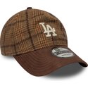 cappello-curvo-marrone-cinghia-regolabile-9twenty-mix-check-dei-los-angeles-dodgers-mlb-di-new-era