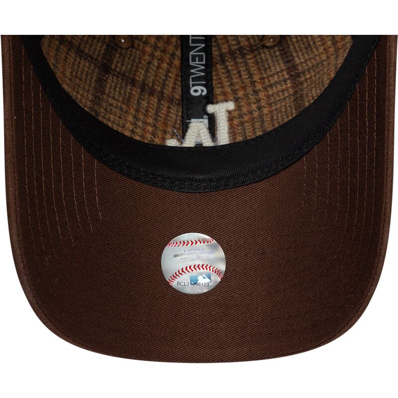 cappello-curvo-marrone-cinghia-regolabile-9twenty-mix-check-dei-los-angeles-dodgers-mlb-di-new-era